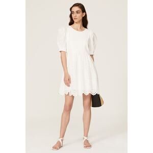 PETER SOM x RTR White 100% Cotton Puff Sleeves Eyelet Embroidered Dress Size 6